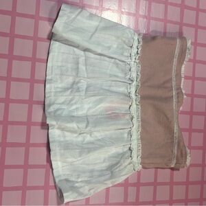 Pink and white ruffled pink Strapless Top with zipper on the side